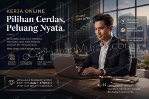 Pria profesional bekerja dengan laptop sebagai ilustrasi aplikasi kerja online terpercaya yang fleksibel dan menghasilkan